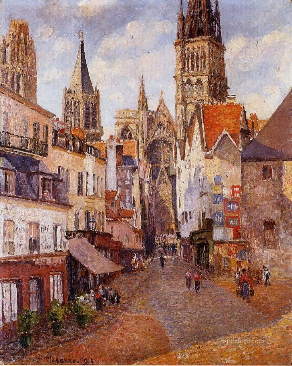 日光の午後 la rue de l epicerie rouen 1898年 カミーユ・ピサロ パリ油絵